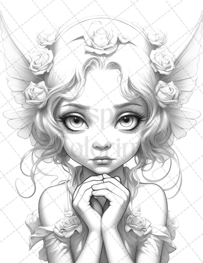 45 Adorable Chibi Fairy Grayscale Coloring Pages Printable for Adults, PDF File Instant Download