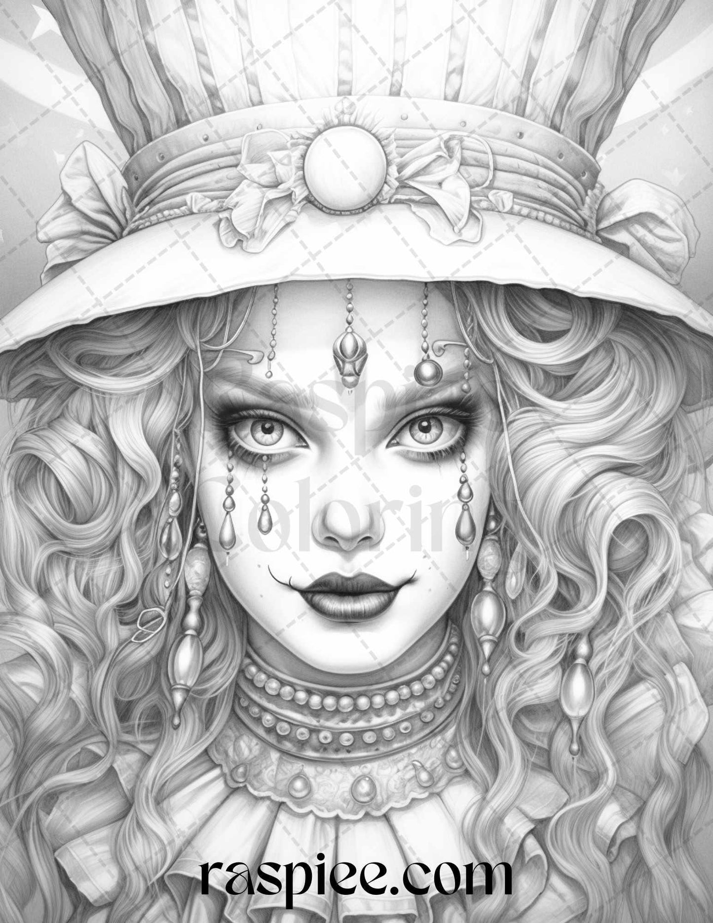 42 Beautiful Clown Girls Grayscale Coloring Pages Printable for Adults, PDF File Instant Download