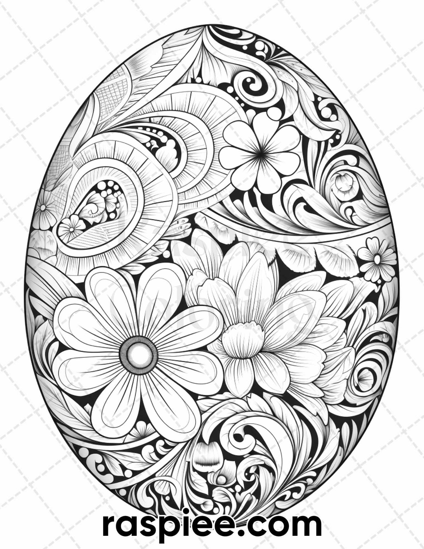 45 Easter Egg Grayscale Adult Coloring Pages, Printable PDF Instant Download