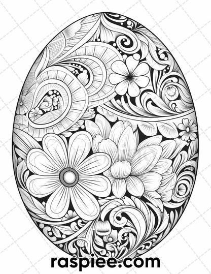 45 Easter Egg Grayscale Adult Coloring Pages, Printable PDF Instant Download