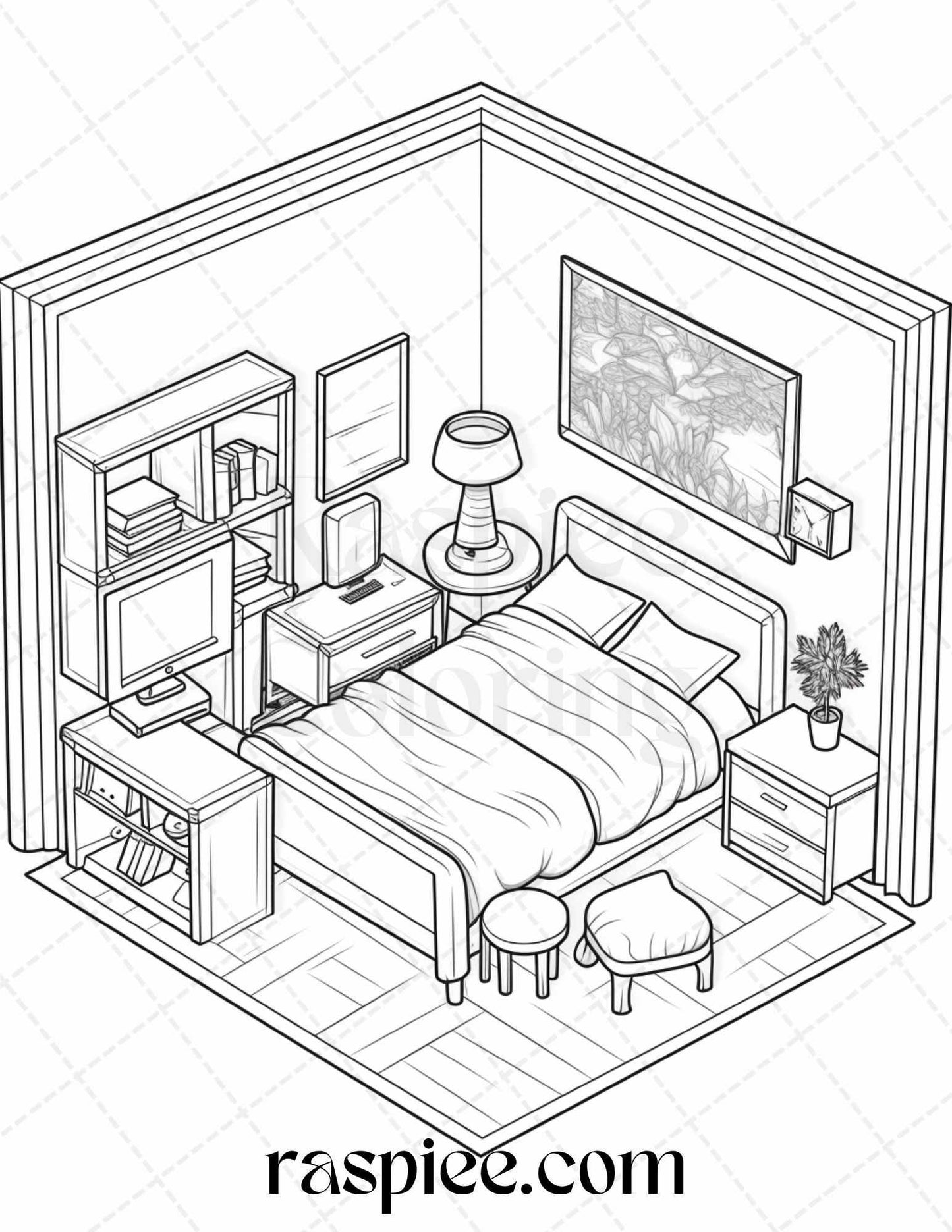 40 Pocket Room Coloring Pages Printable for Adults Kids, PDF File Instant Download