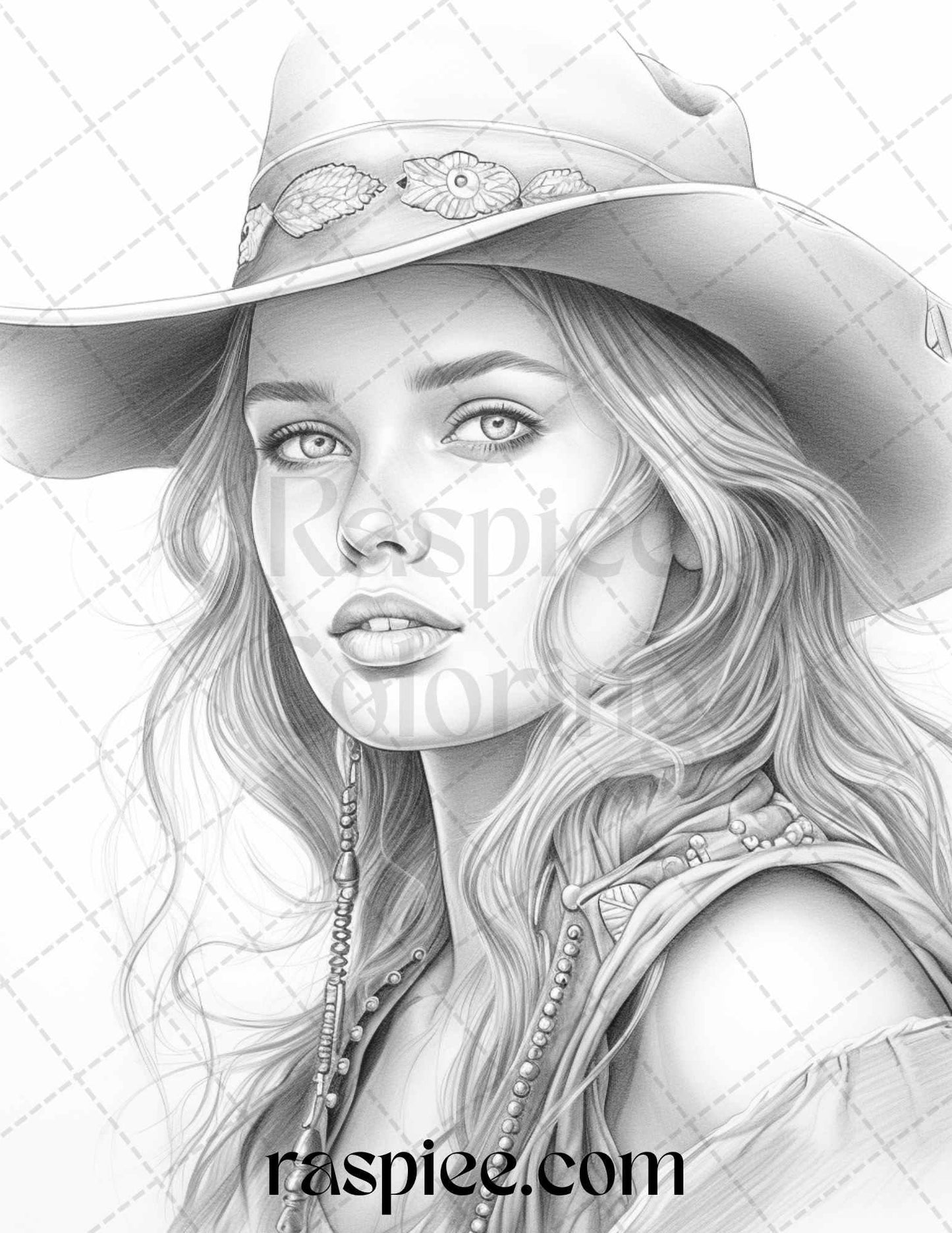 40 Beautiful Cowgirls Grayscale Coloring Pages Printable for Adults, PDF File Instant Download