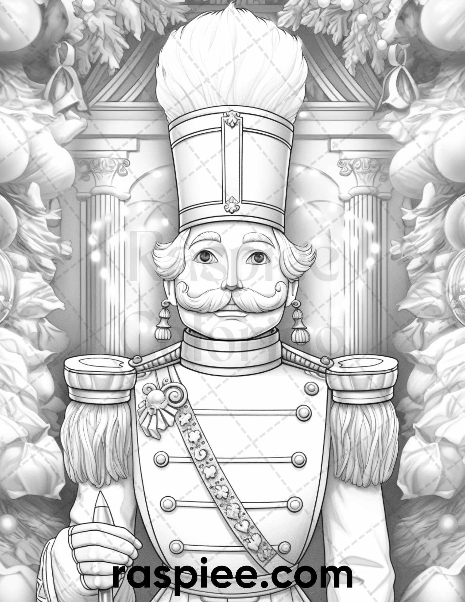 40 Christmas Nutcrackers Grayscale Coloring Pages for Adults, Printable PDF File Instant Download