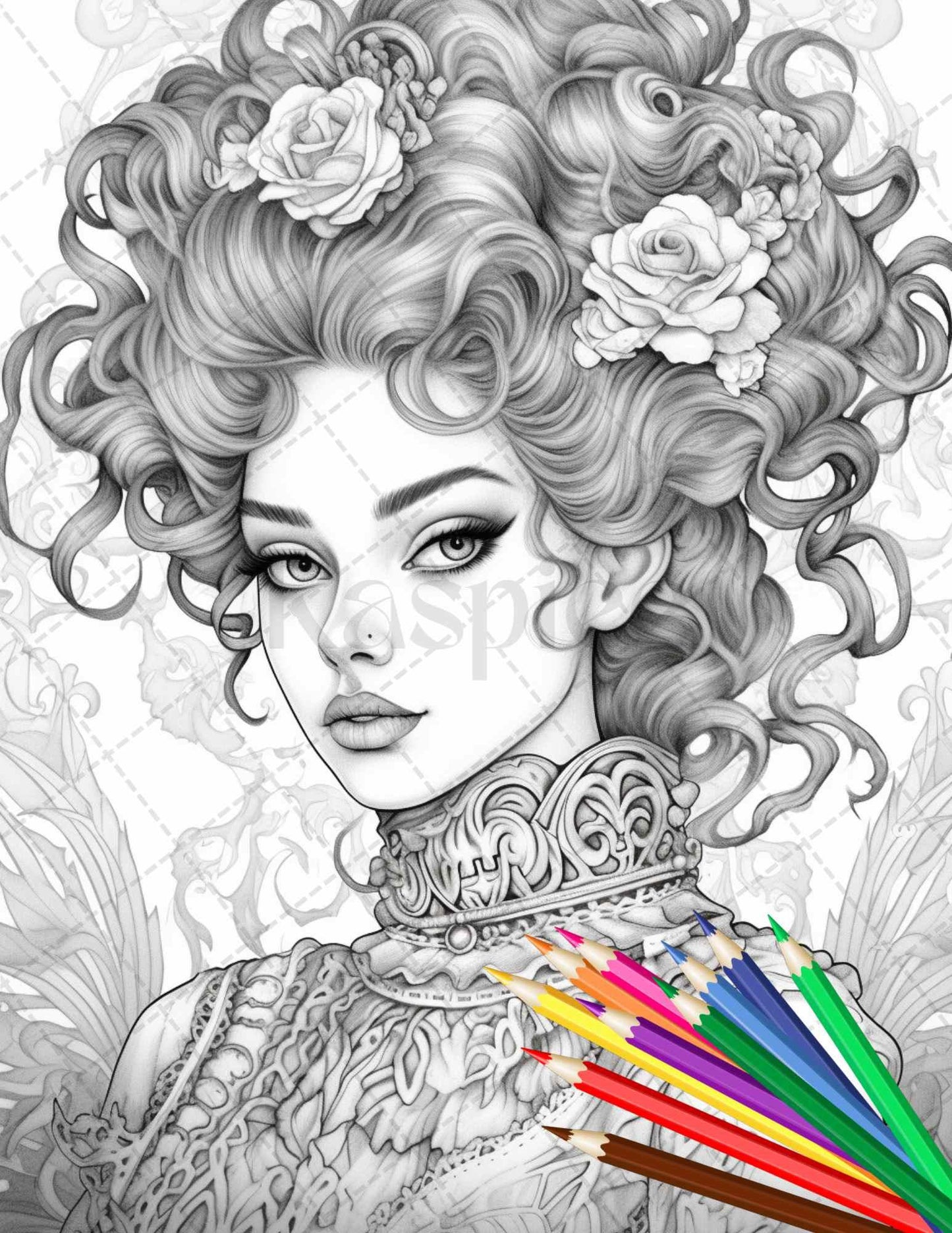 43 Beautiful Victorian Women Grayscale Coloring Pages Printable for Adults, PDF File Instant Download