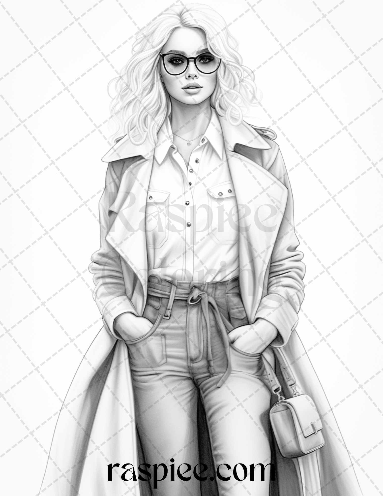 40 Fall Fashion Grayscale Coloring Pages for Adults, Printable PDF File Instant Download