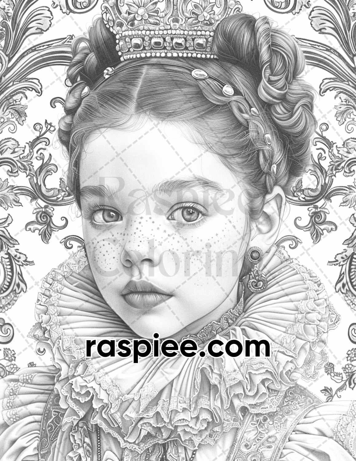 100 Elizabethan British Royal Portraits Grayscale Adult Coloring Pages, Printable PDF Instant Download