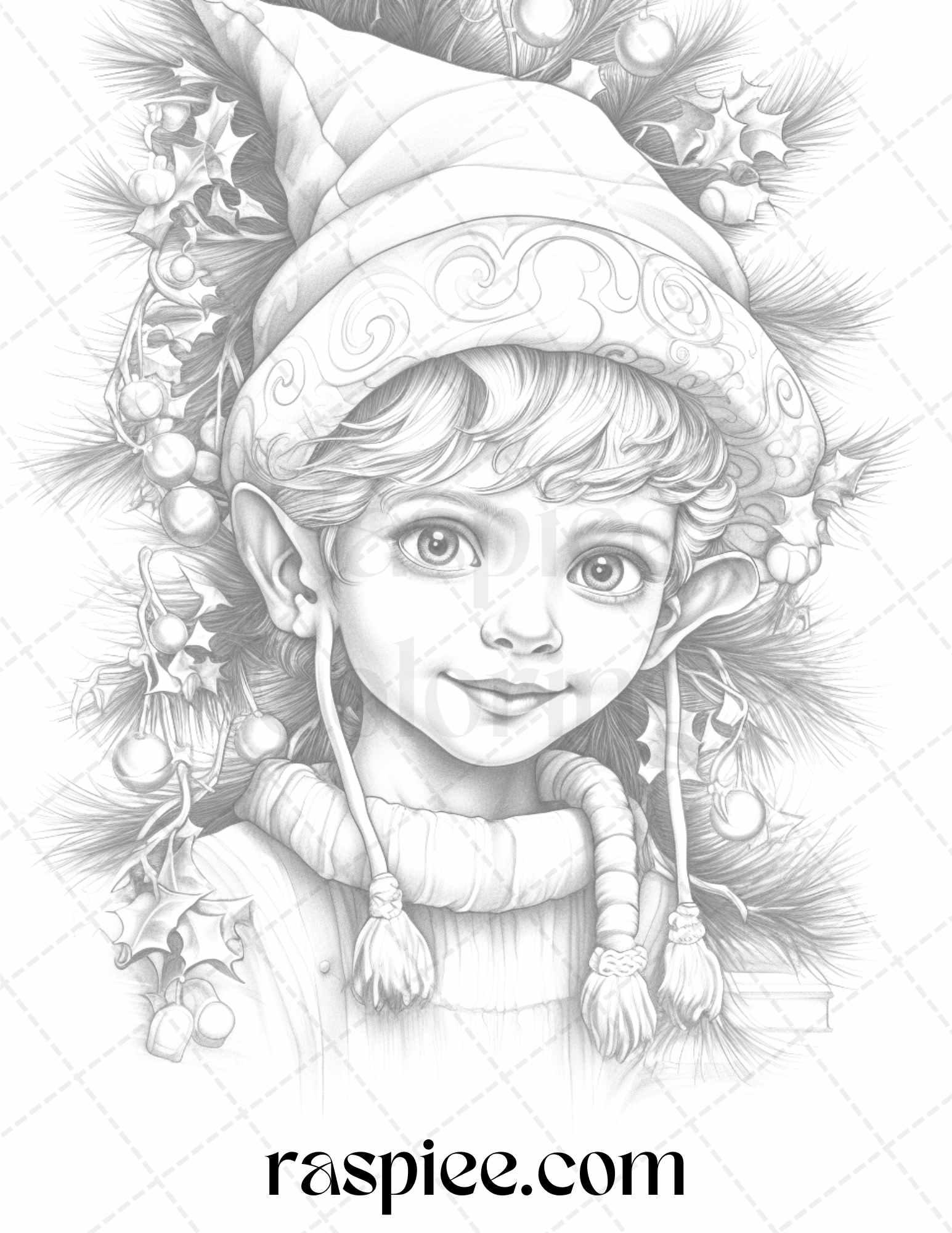 110 Christmas Elves Grayscale Coloring Pages Printable for Adults Kids, PDF File Instant Download