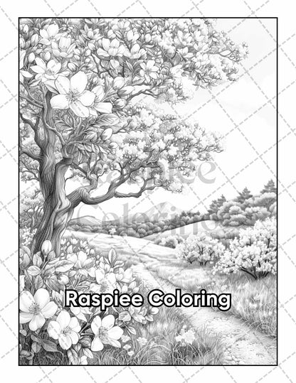 101 Relaxing Landscapes Grayscale Adult Coloring Pages Printable PDF Instant Download