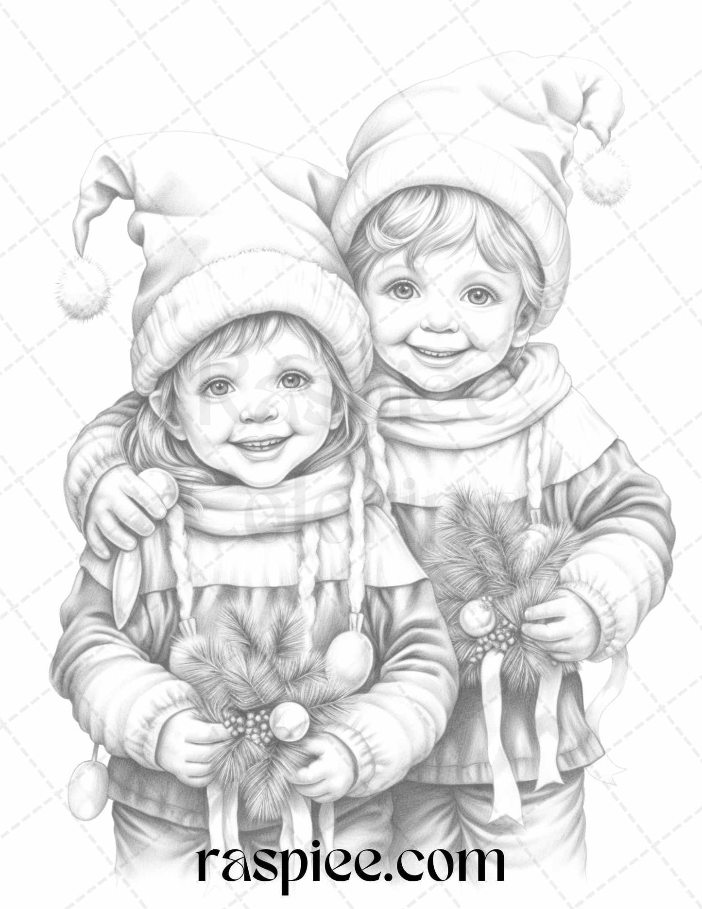 110 Christmas Elves Grayscale Coloring Pages Printable for Adults Kids, PDF File Instant Download