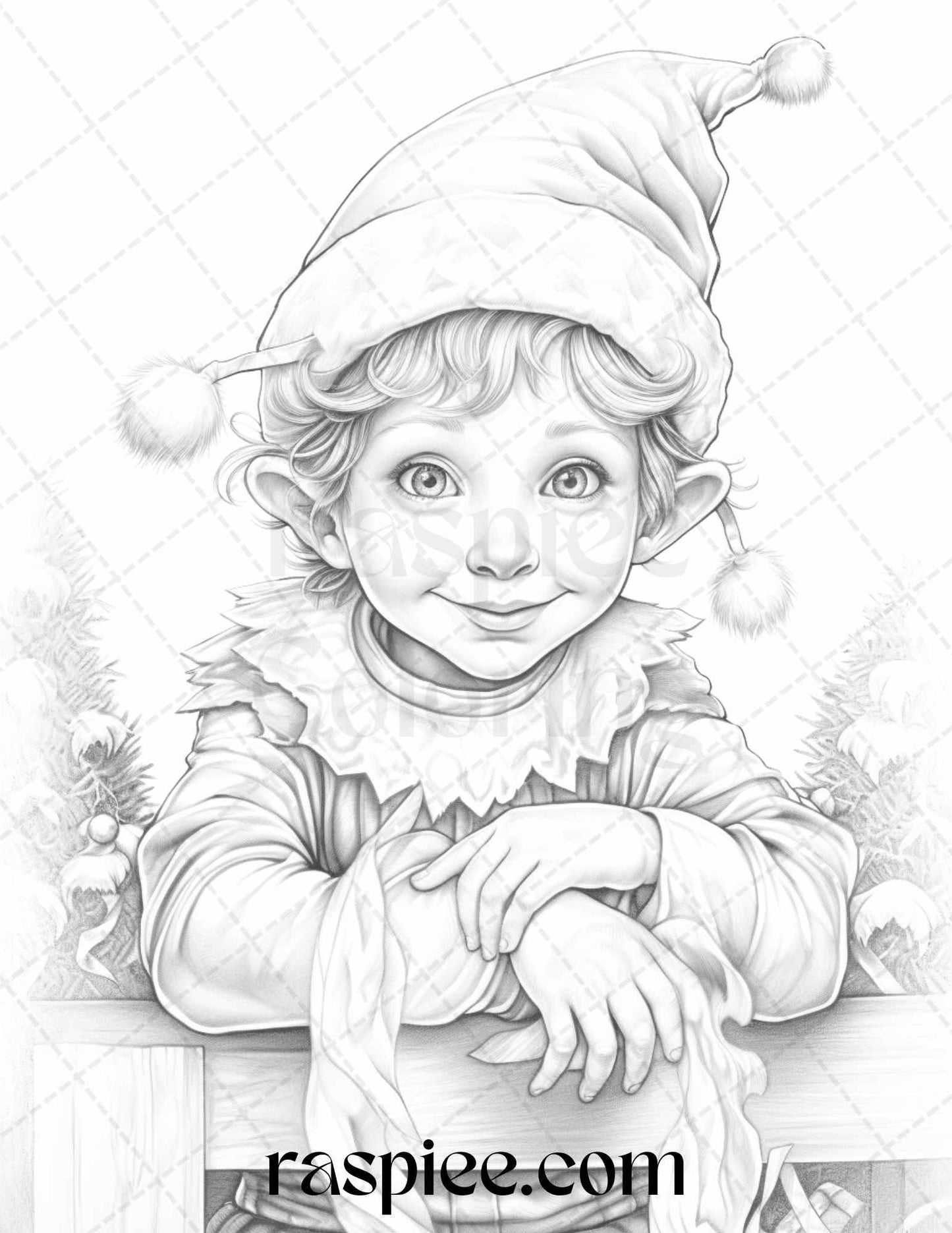 110 Christmas Elves Grayscale Coloring Pages Printable for Adults Kids, PDF File Instant Download