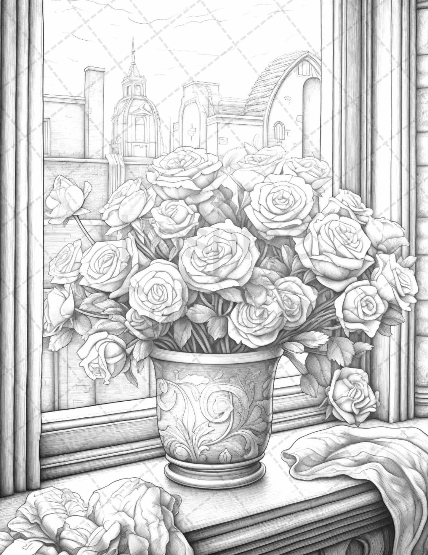 40 Captivating Roses Grayscale Coloring Pages Printable for Adults, PDF File Instant Download