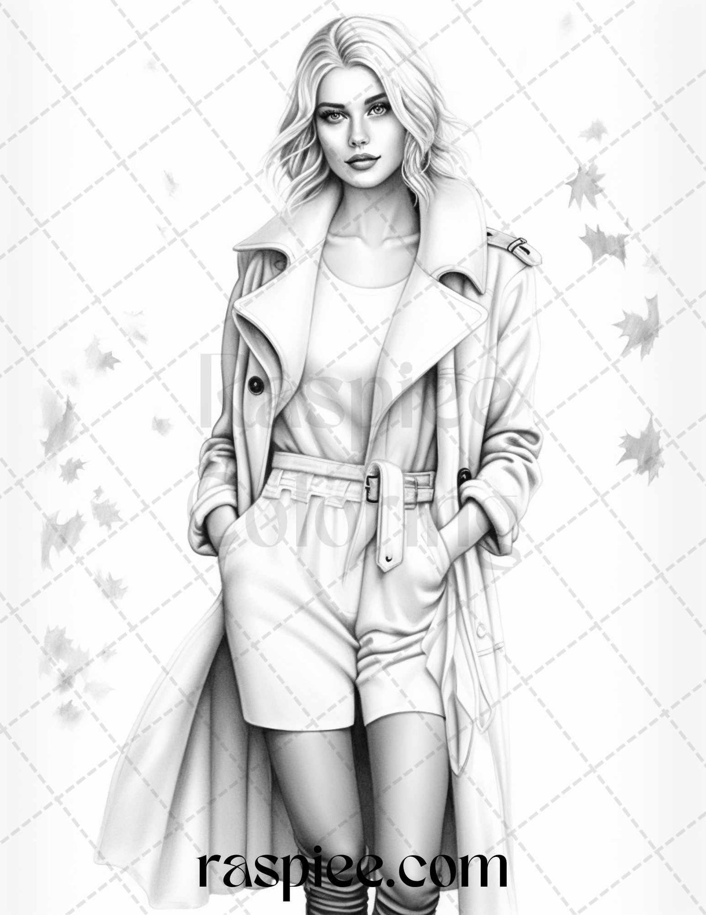 40 Fall Fashion Grayscale Coloring Pages for Adults, Printable PDF File Instant Download