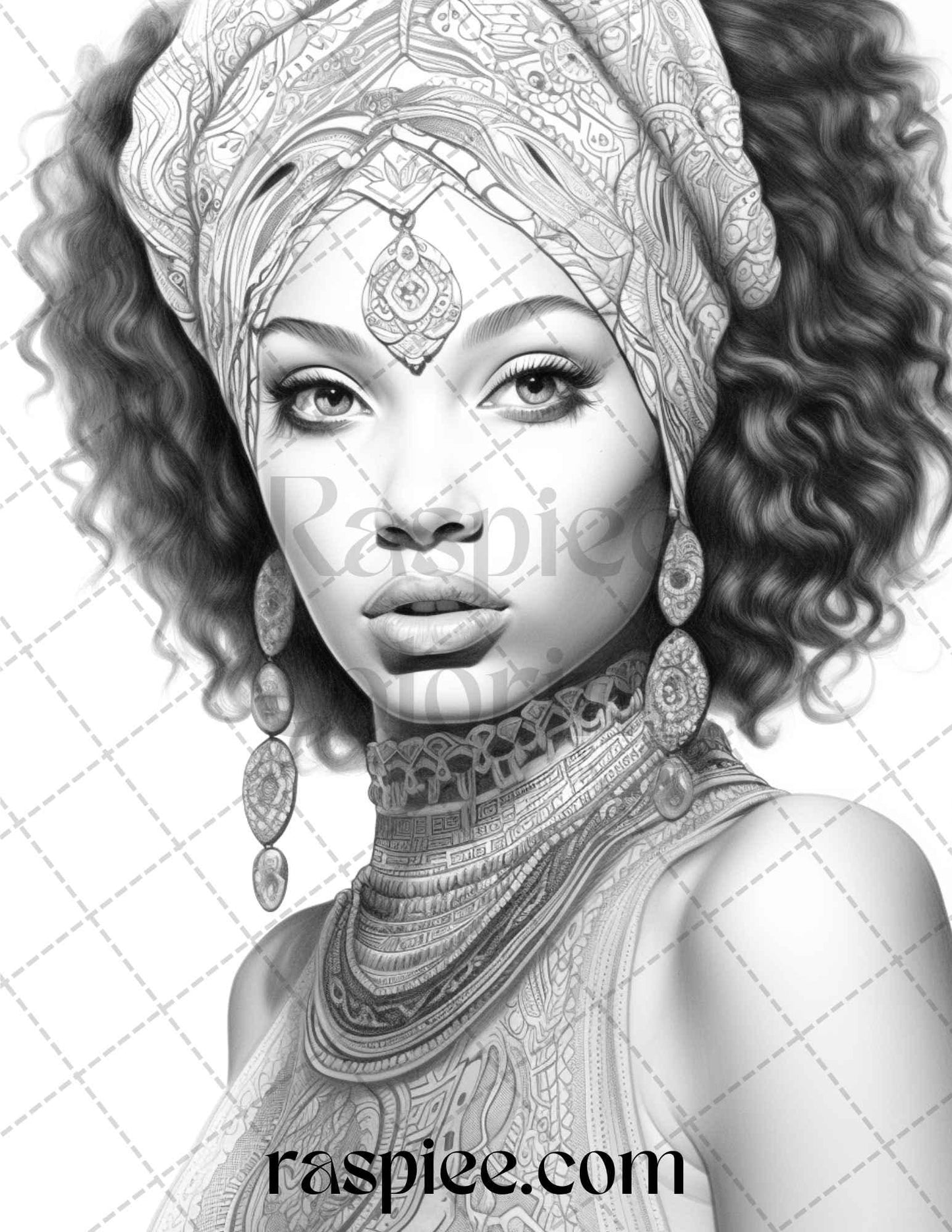 40 Beautiful African Women Grayscale Coloring Pages Printable for Adults, PDF File Instant Download