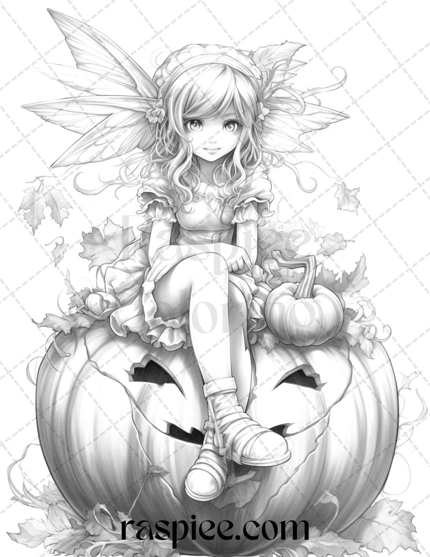 40 Pumpkin Fairy Girls Grayscale Coloring Pages Printable for Adults, PDF File Instant Download