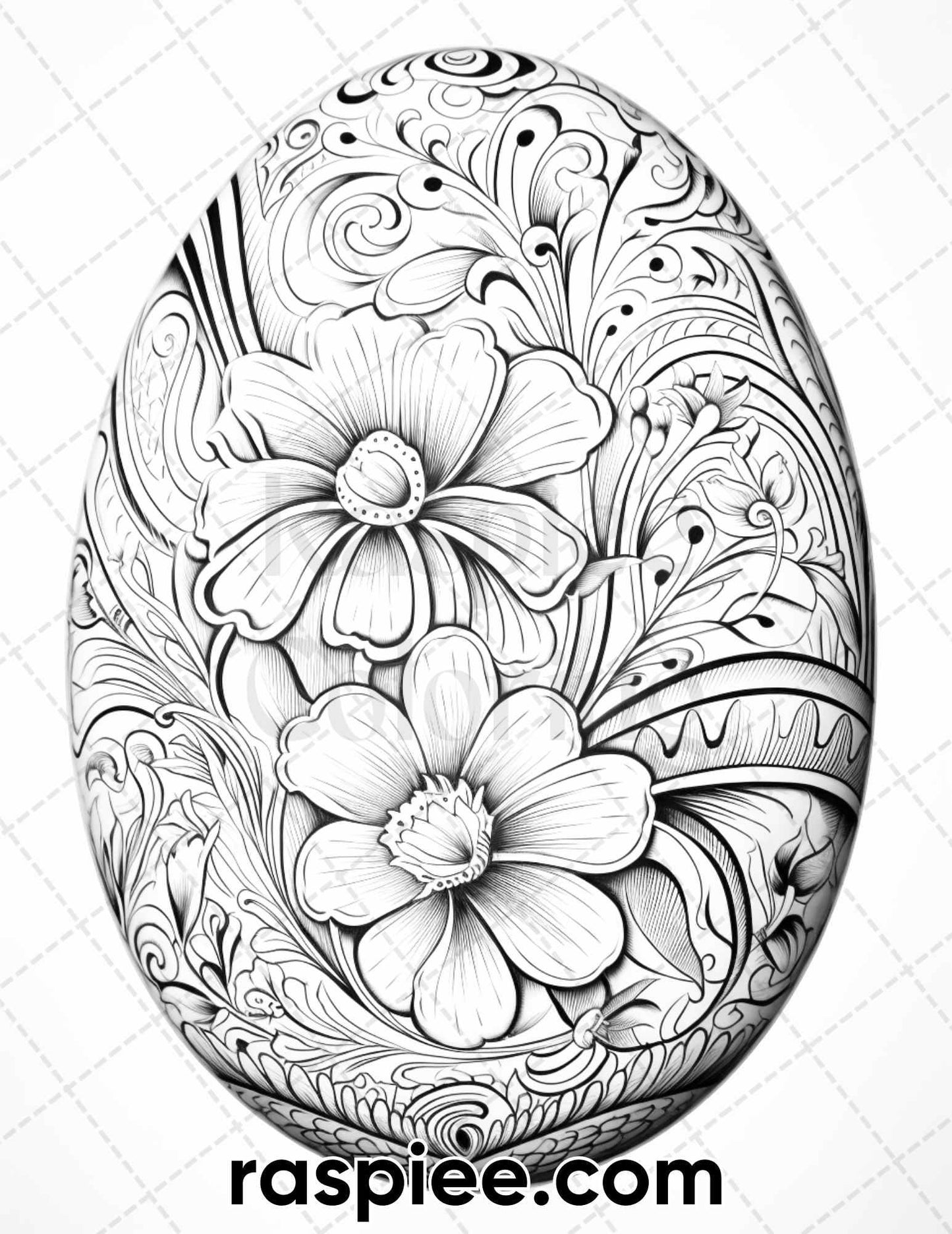 45 Easter Egg Grayscale Adult Coloring Pages, Printable PDF Instant Download