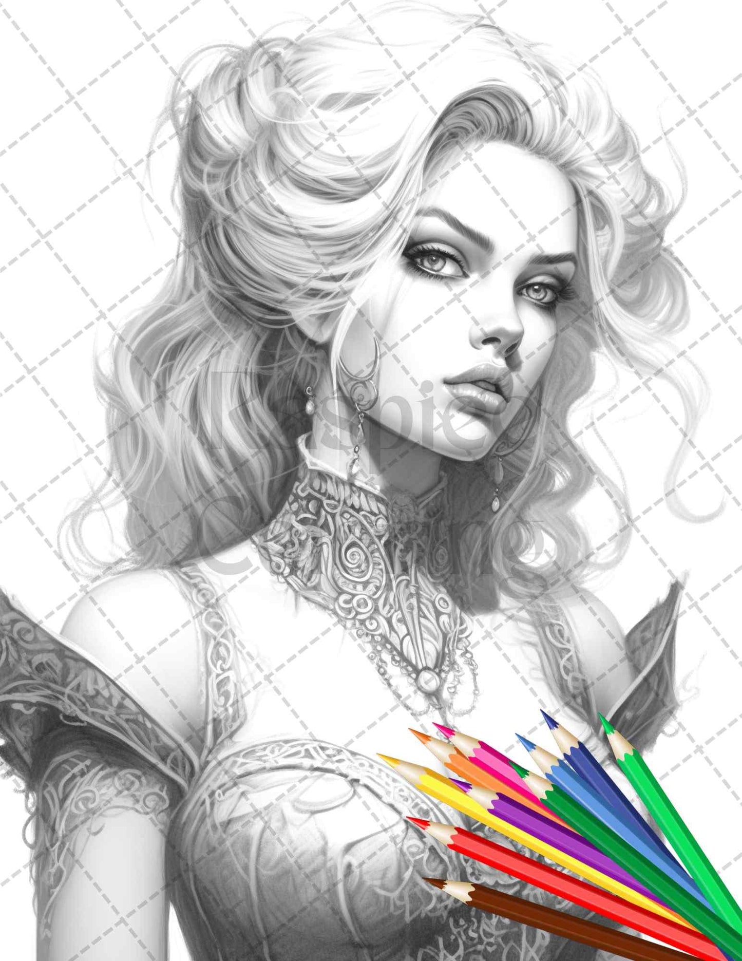 40 Beautiful Gothic Girls Grayscale Coloring Pages Printable for Adults, PDF File Instant Download