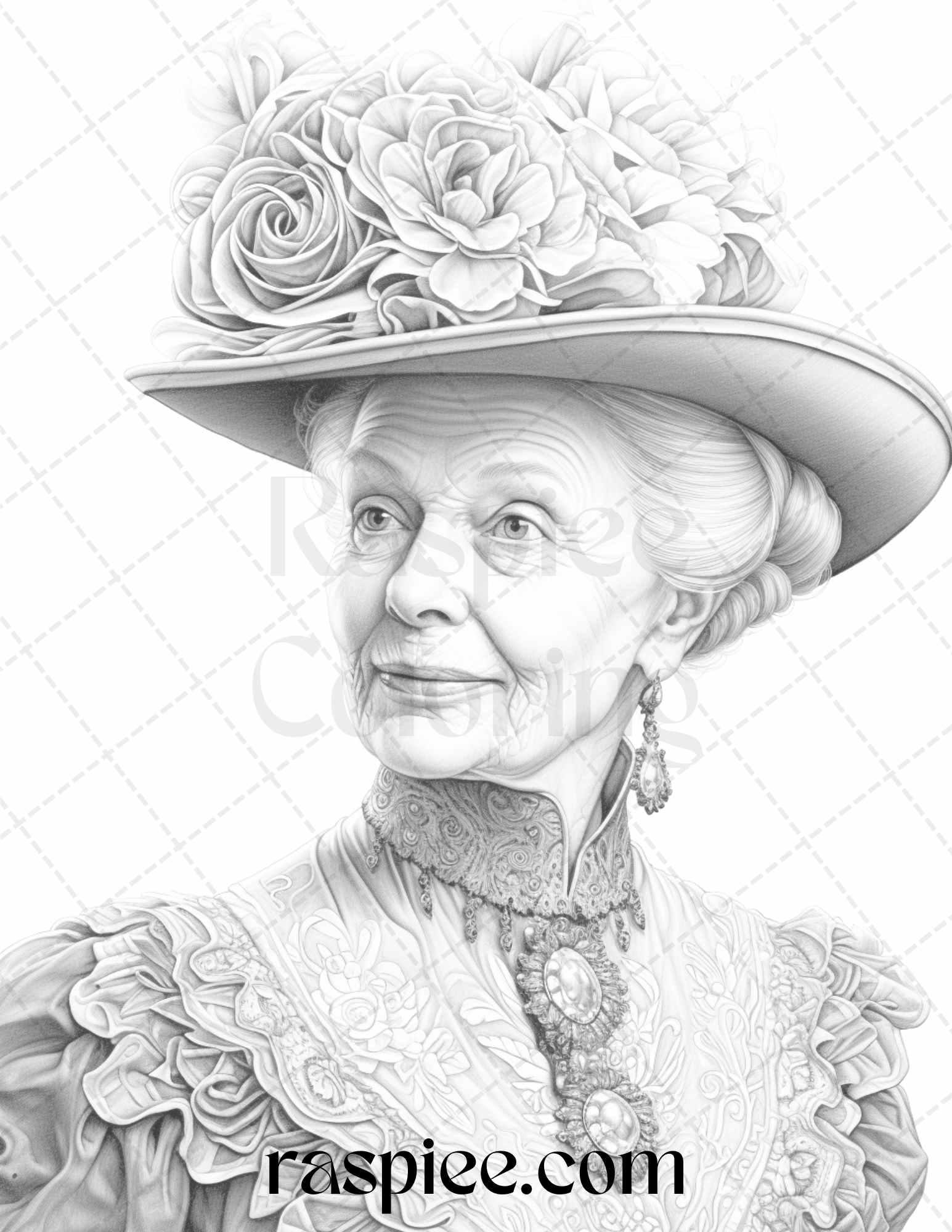 50 Victorian Grandma Grayscale Coloring Pages Printable for Adults, PDF File Instant Download