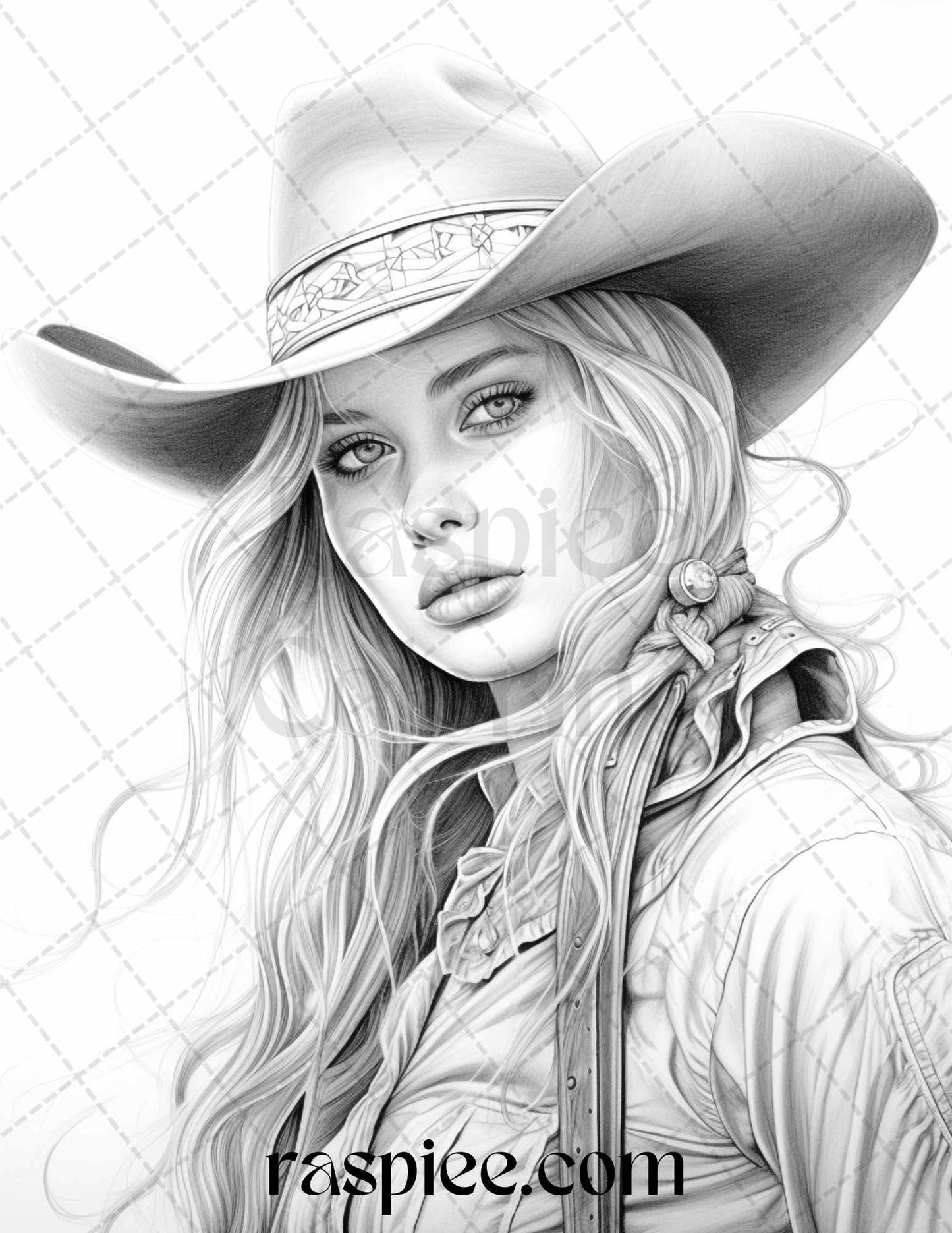 40 Beautiful Cowgirls Grayscale Coloring Pages Printable for Adults, PDF File Instant Download