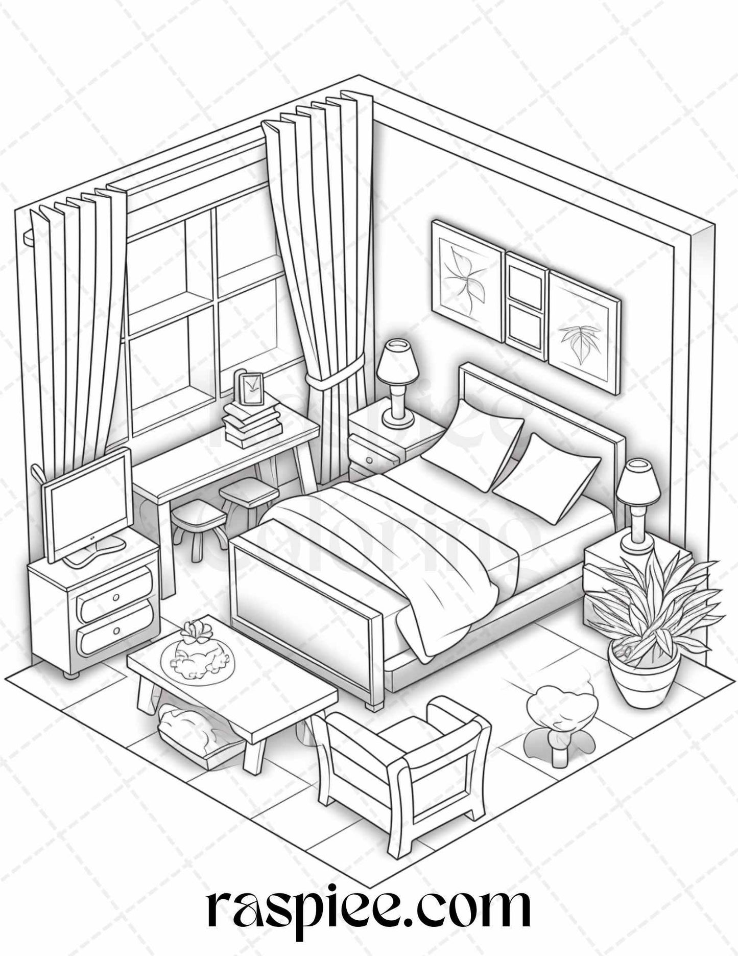 40 Pocket Room Coloring Pages Printable for Adults Kids, PDF File Instant Download