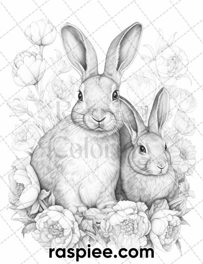 40 Floral Animal Couple Grayscale Coloring Pages for Adults, Printable PDF Instant Download