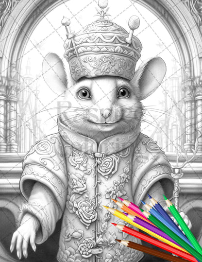 40 Little Mouse Prince Grayscale Coloring Pages Printable for Adults, PDF File Instant Download