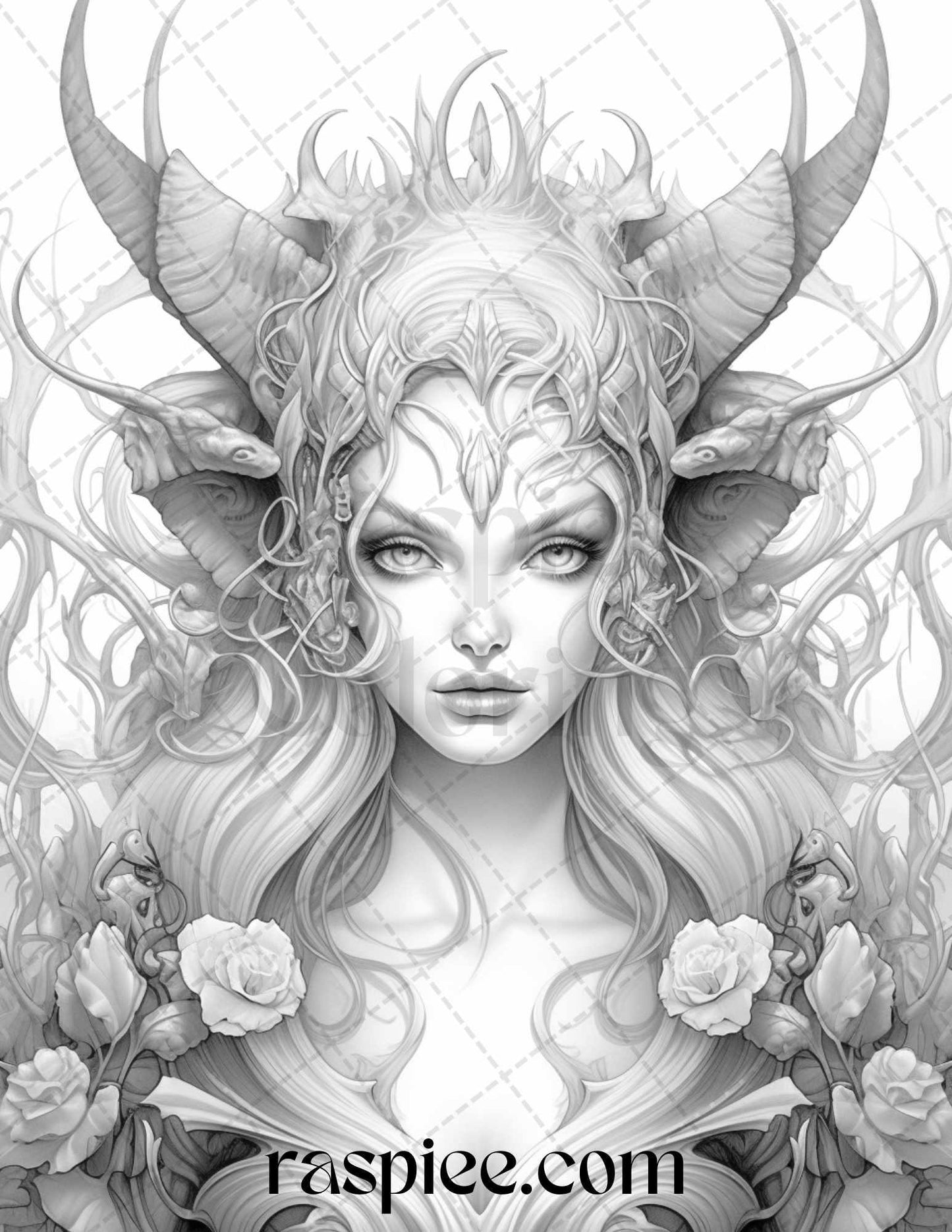 40 Dark Evil Fairy Grayscale Coloring Pages Printable for Adults, PDF File Instant Download