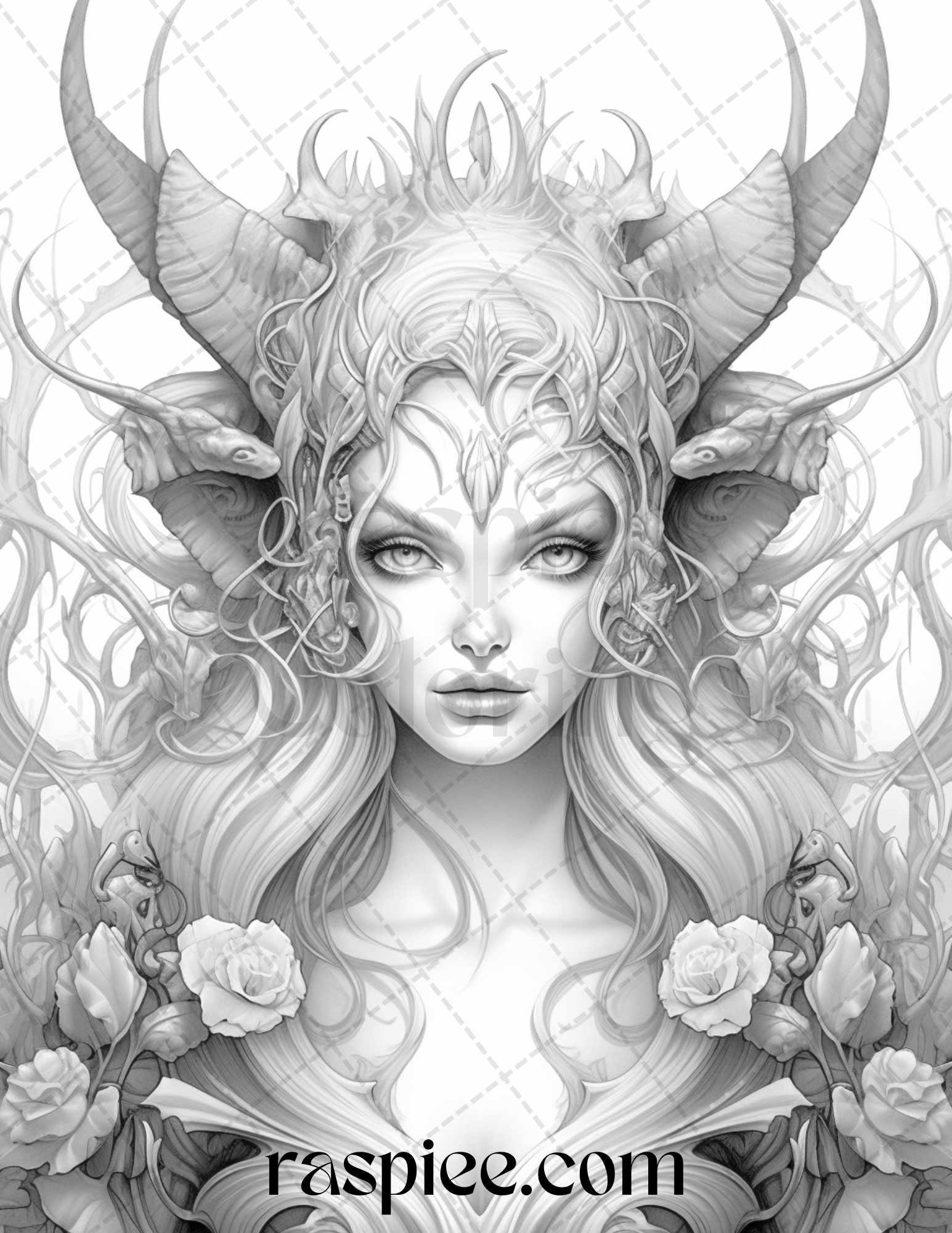 40 Dark Evil Fairy Grayscale Coloring Pages Printable for Adults, PDF File Instant Download