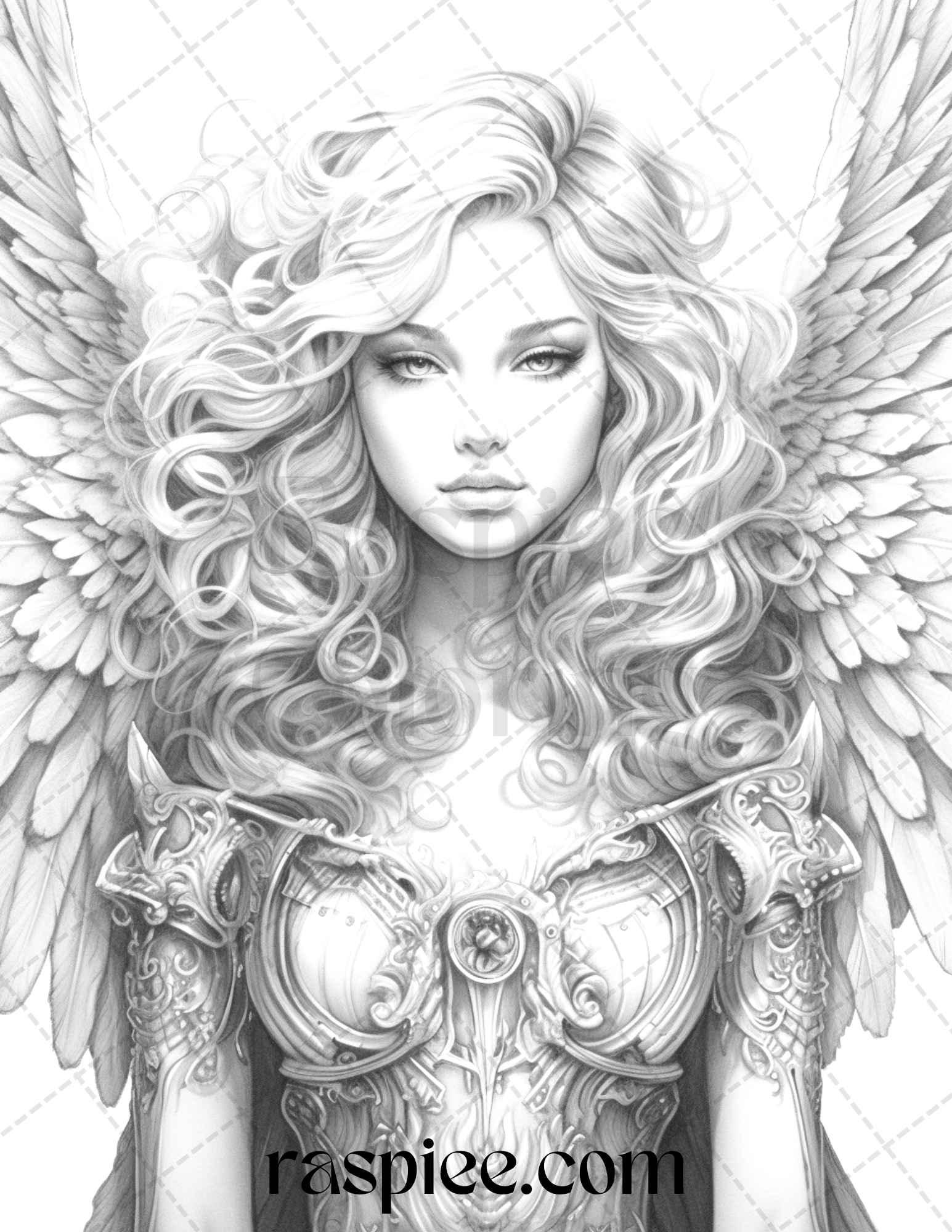 42 Enchanting Angels Grayscale Coloring Pages Printable for Adults, PDF File Instant Download