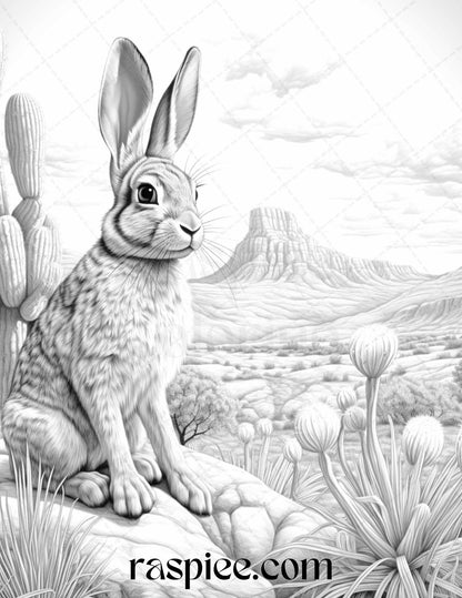 43 Desert Animals Grayscale Coloring Pages Printable for Adults, PDF File Instant Download