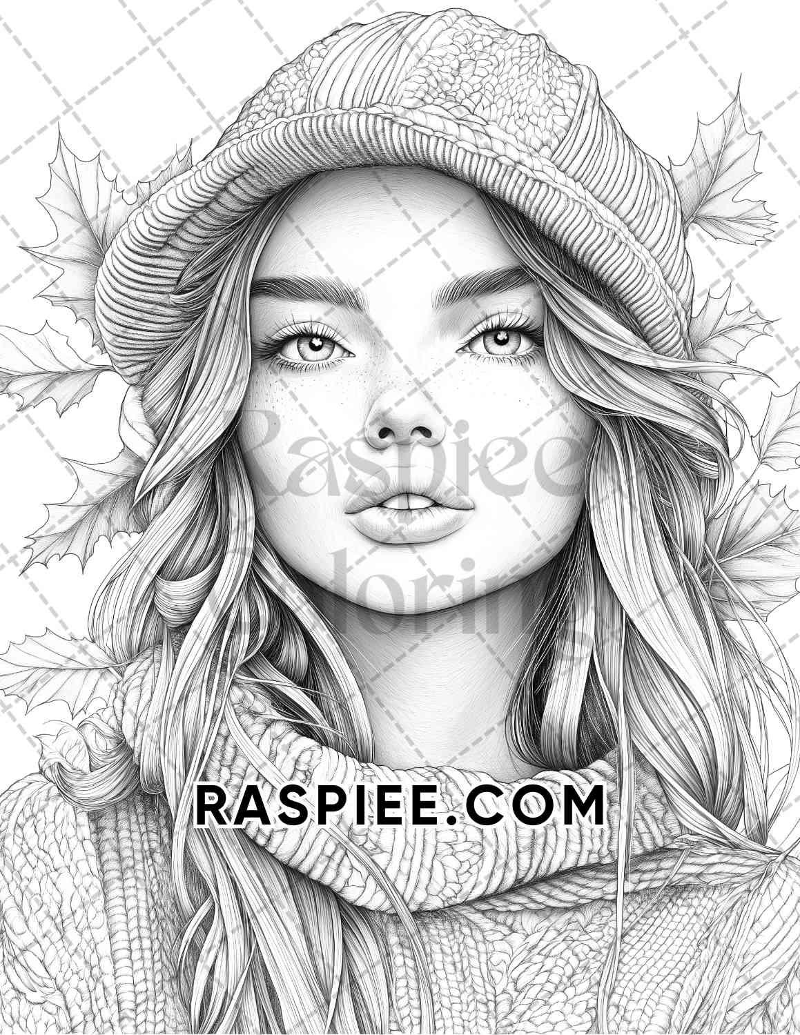 Autumn Beauties Portrait Adult Coloring Pages Printable PDF Instant Download