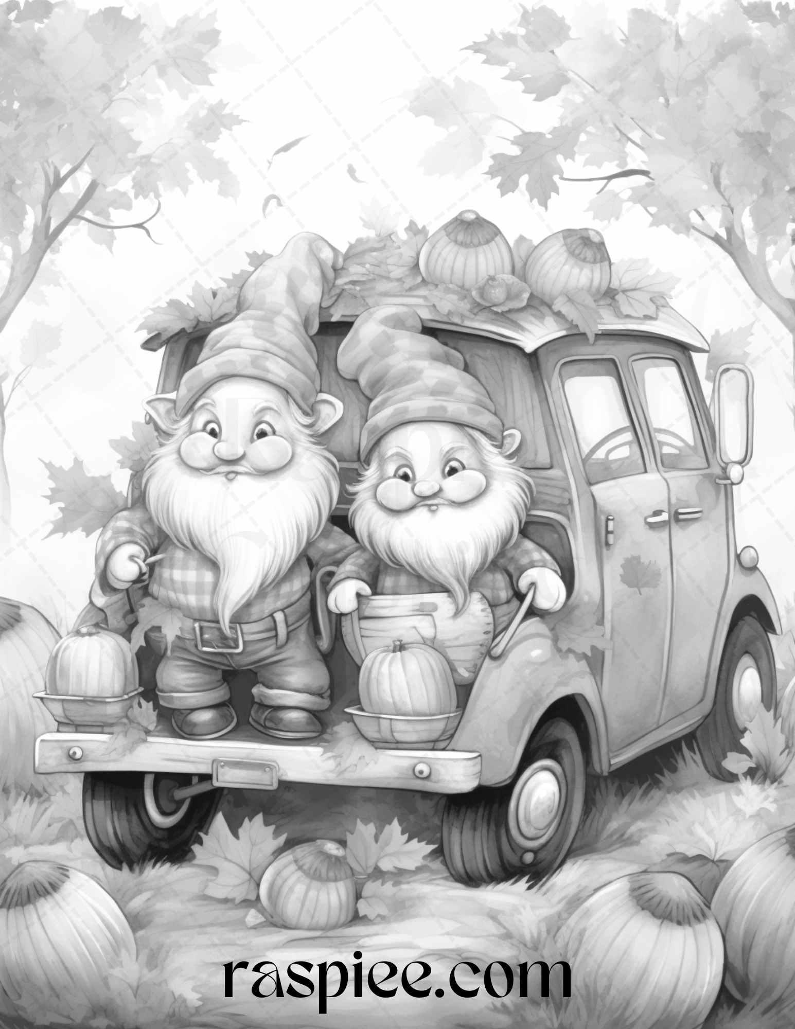 40 Fall Gnomes Grayscale Coloring Pages Printable for Adults Kids, PDF File Instant Download