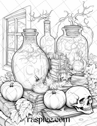 40 Mystical Magic Potions Grayscale Coloring Pages Printable for Adults, PDF File Instant Download