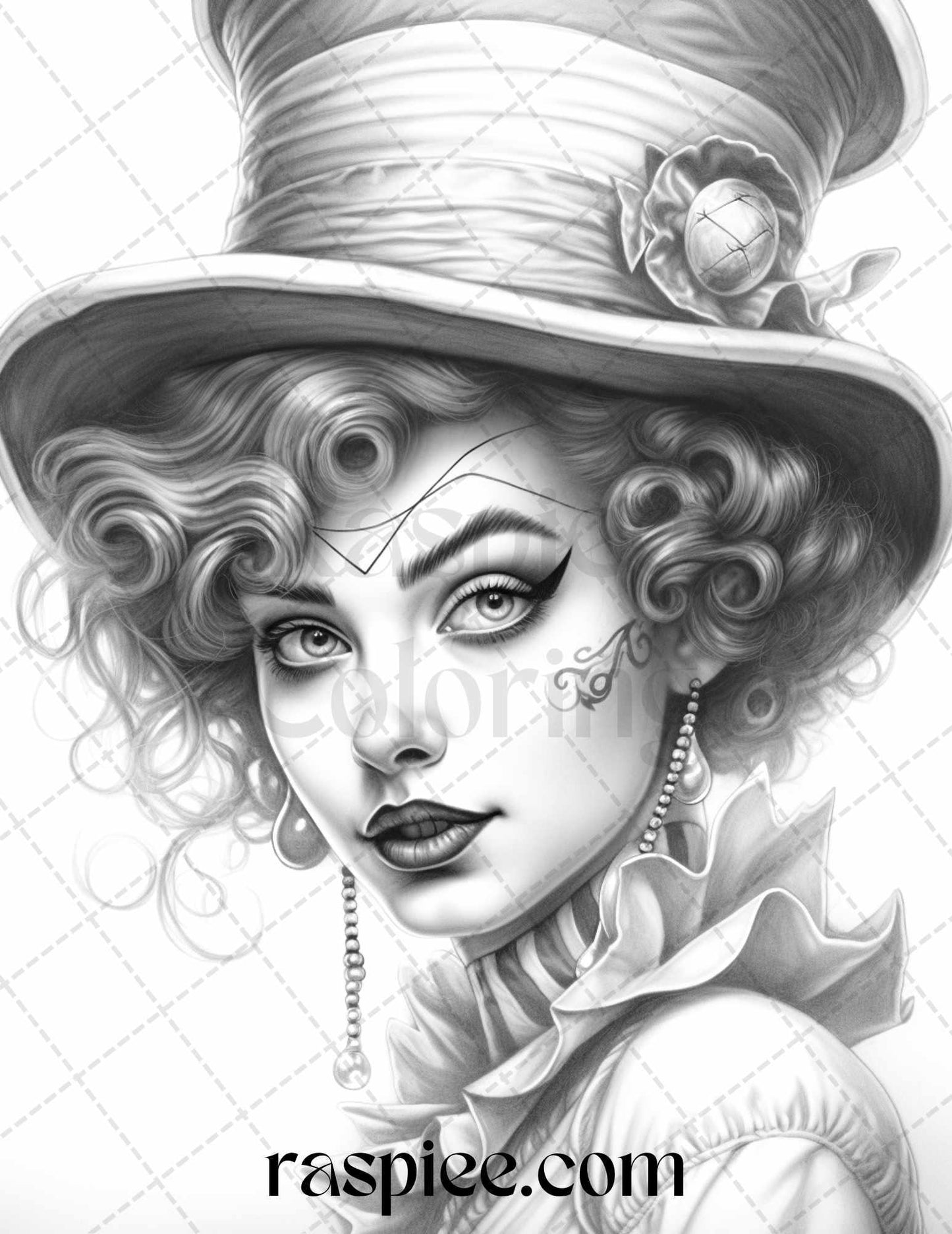 42 Beautiful Clown Girls Grayscale Coloring Pages Printable for Adults, PDF File Instant Download