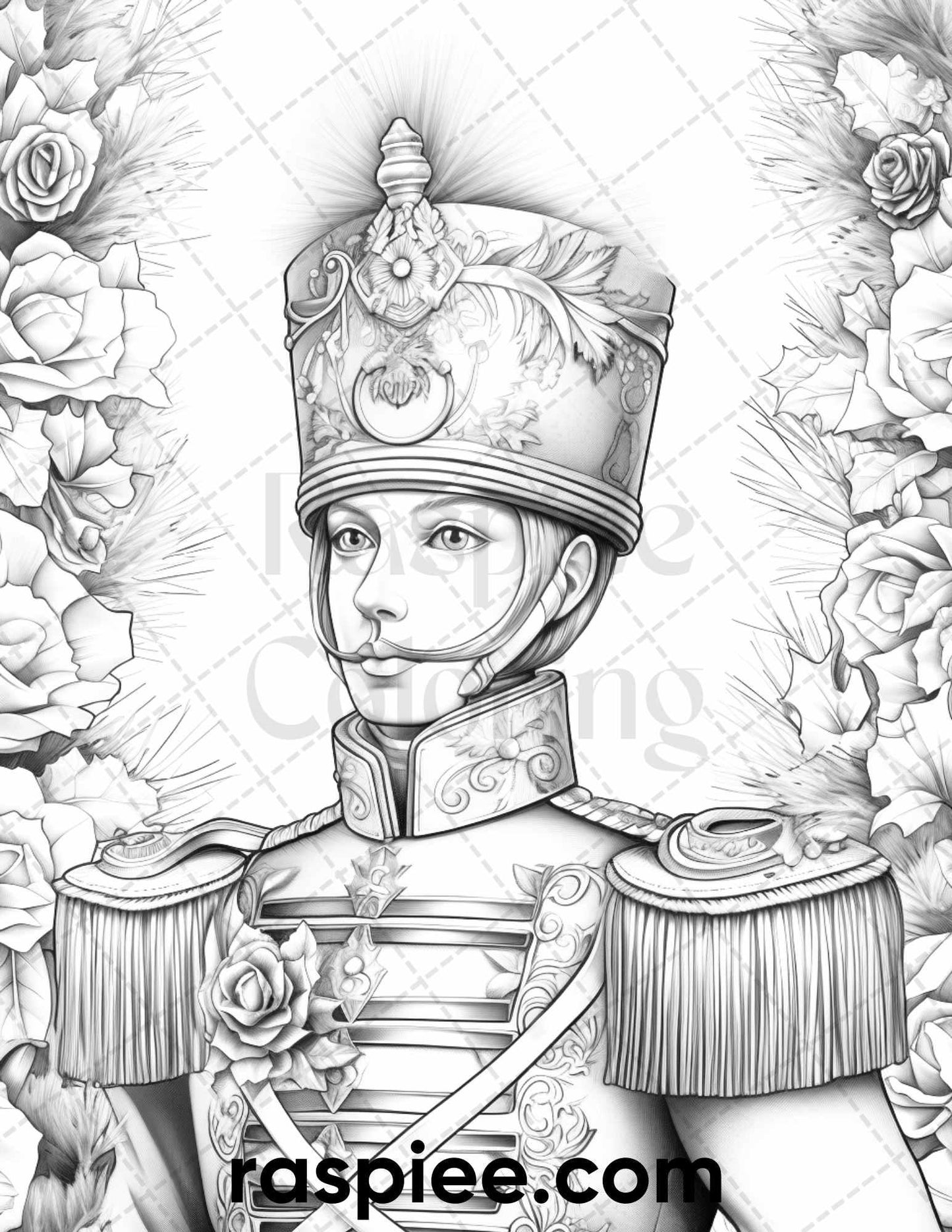 40 Christmas Nutcrackers Grayscale Coloring Pages for Adults, Printable PDF File Instant Download