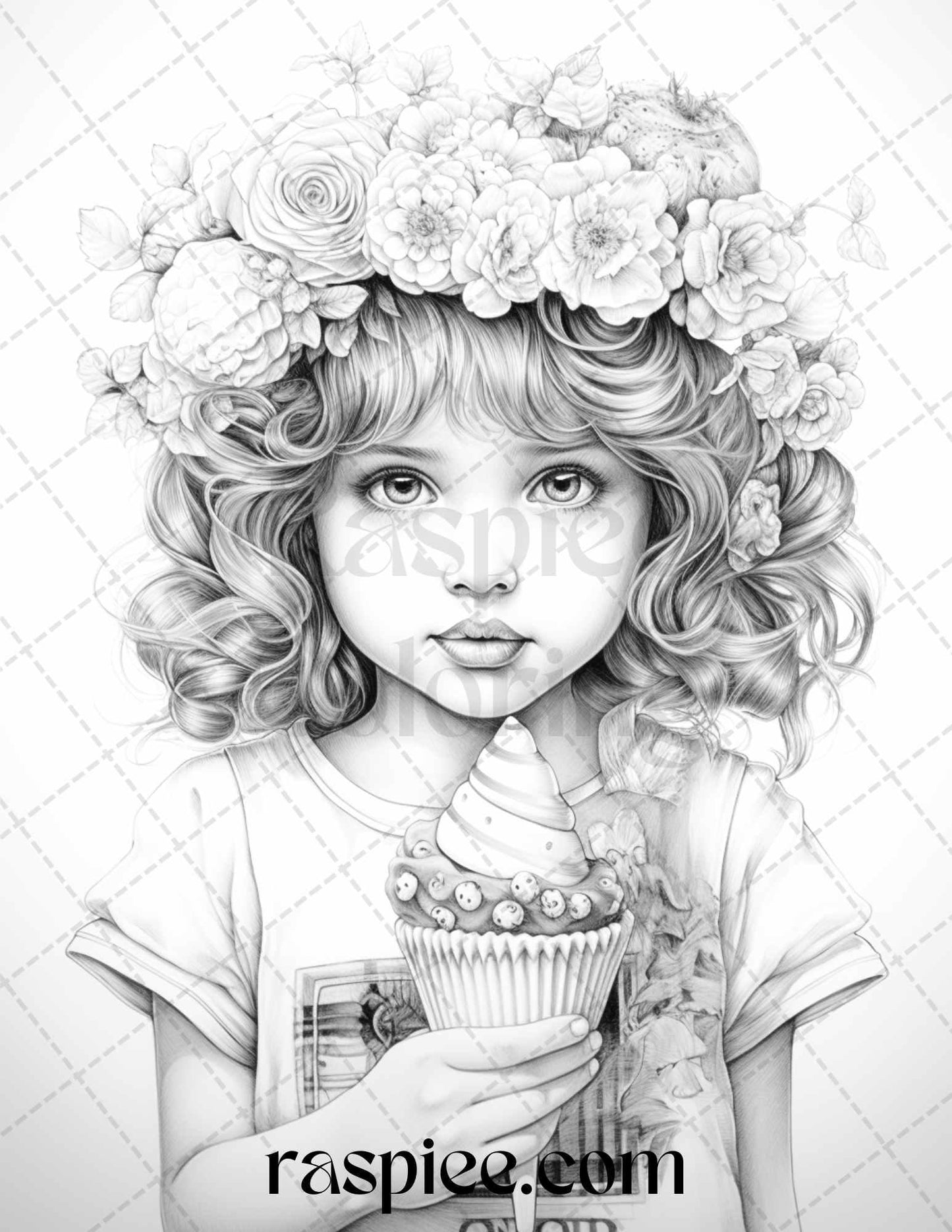 42 Adorable Girls with Ice Cream Grayscale Coloring Pages Printable for Adults Kids, PDF File Instant Download