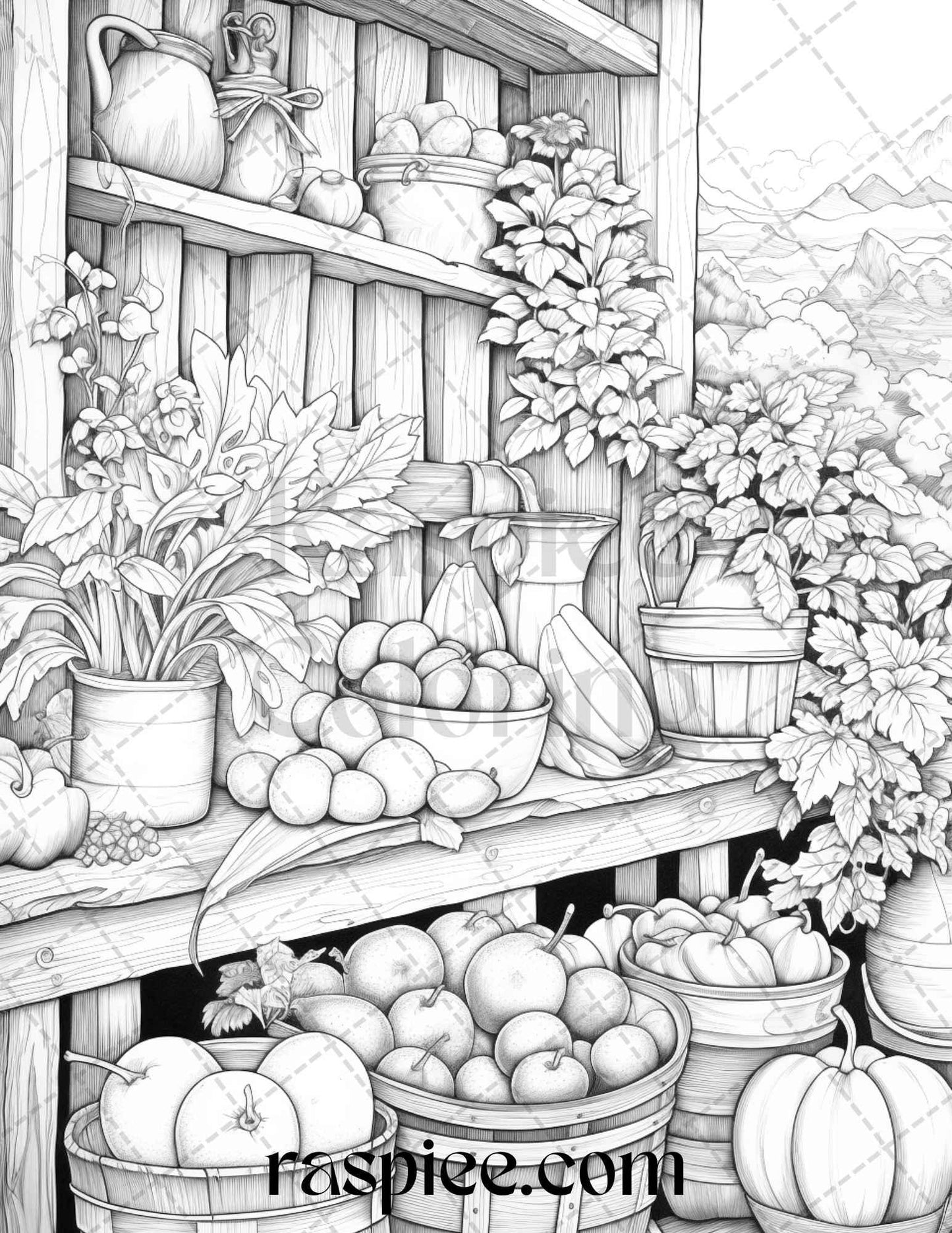 40 Farmstead Serenity Grayscale Coloring Pages Printable for Adults, PDF File Instant Download