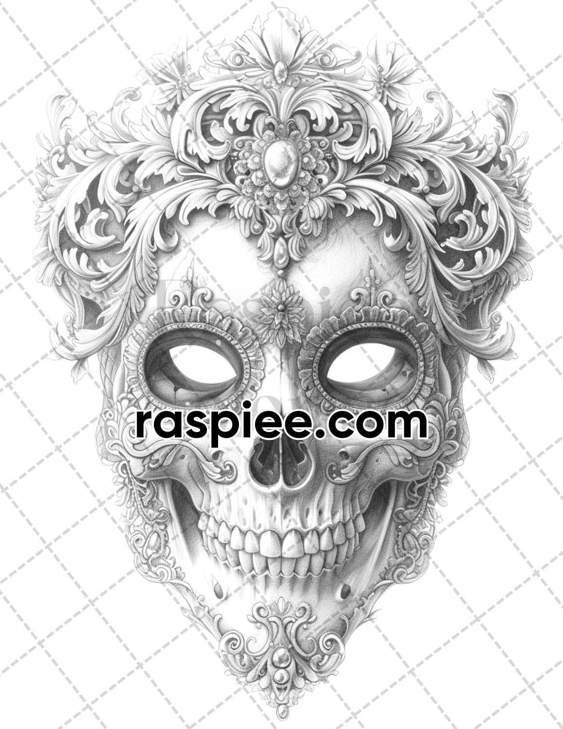 95 Skull Art Grayscale Adult Coloring Pages, Printable PDF Instant Download