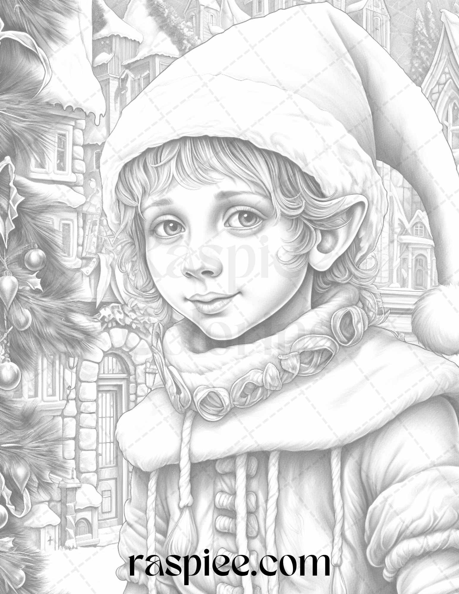 110 Christmas Elves Grayscale Coloring Pages Printable for Adults Kids, PDF File Instant Download