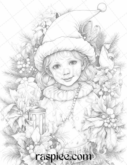 110 Christmas Elves Grayscale Coloring Pages Printable for Adults Kids, PDF File Instant Download