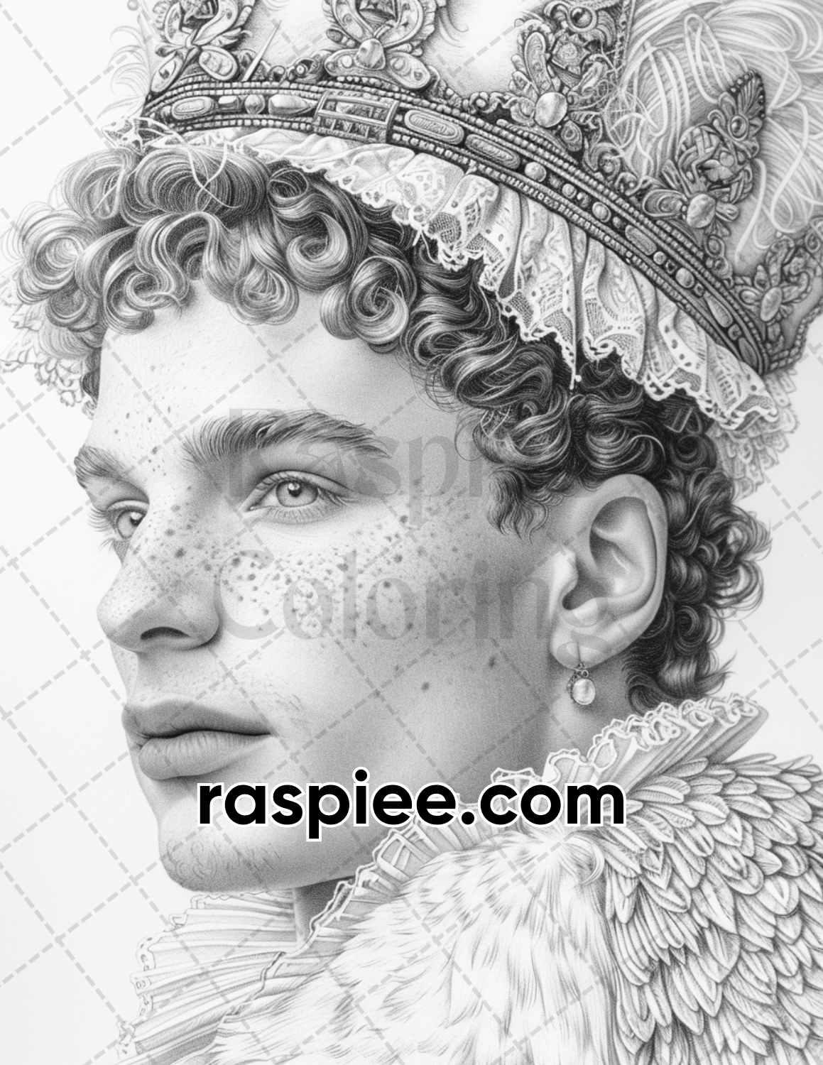 100 Elizabethan British Royal Portraits Grayscale Adult Coloring Pages, Printable PDF Instant Download