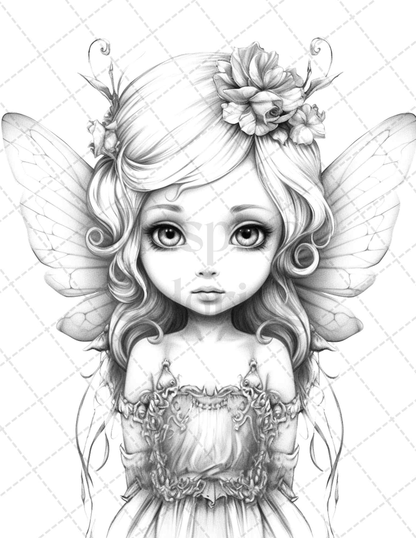 45 Adorable Chibi Fairy Grayscale Coloring Pages Printable for Adults, PDF File Instant Download