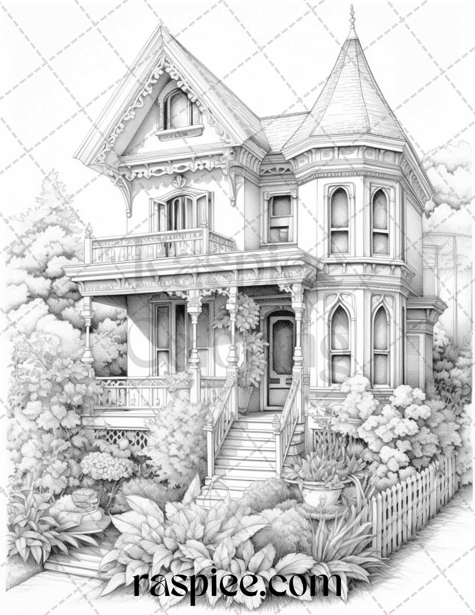 40 Victorian Houses Grayscale Coloring Pages Printable for Adults, PDF File Instant Download