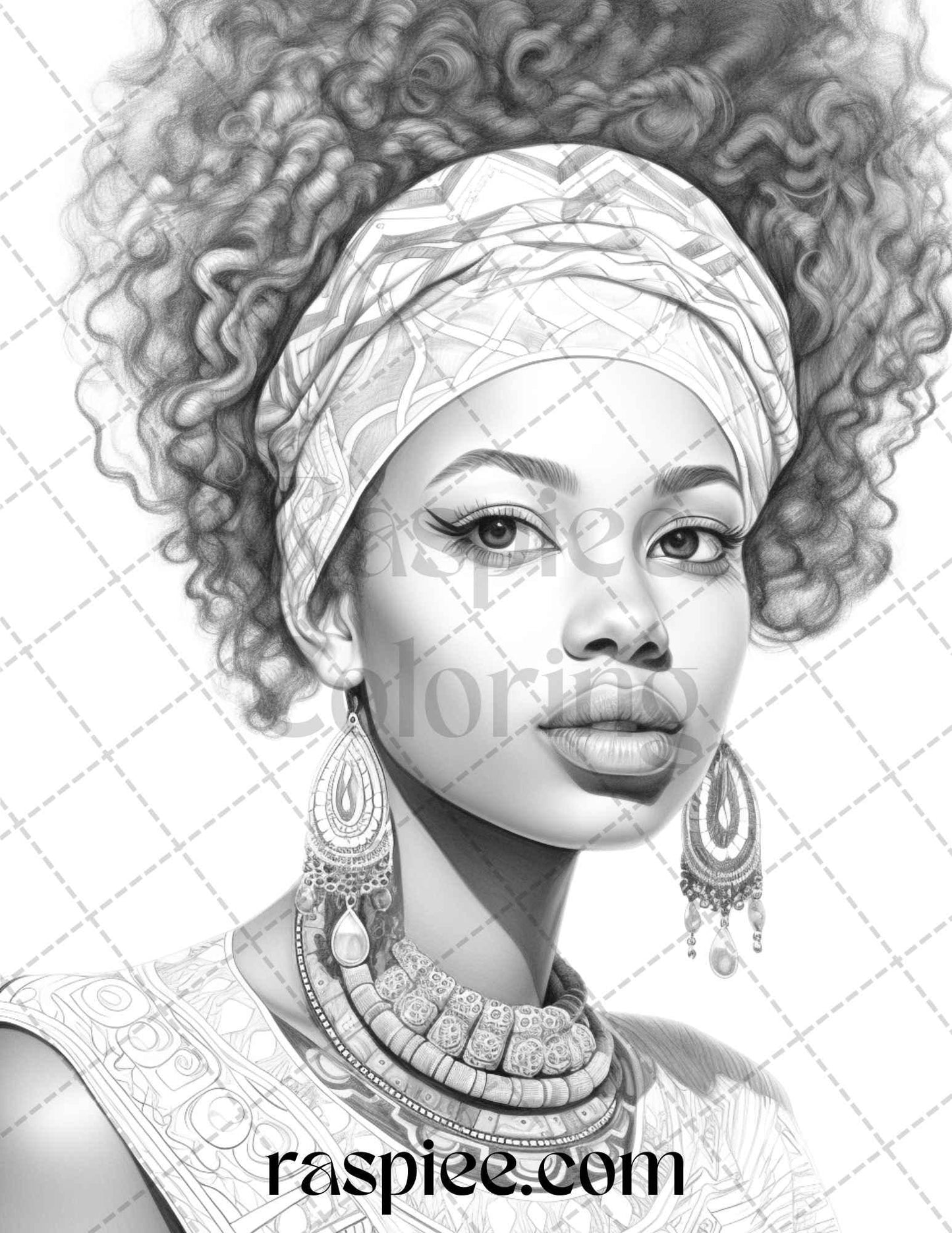 40 Beautiful African Women Grayscale Coloring Pages Printable for Adults, PDF File Instant Download