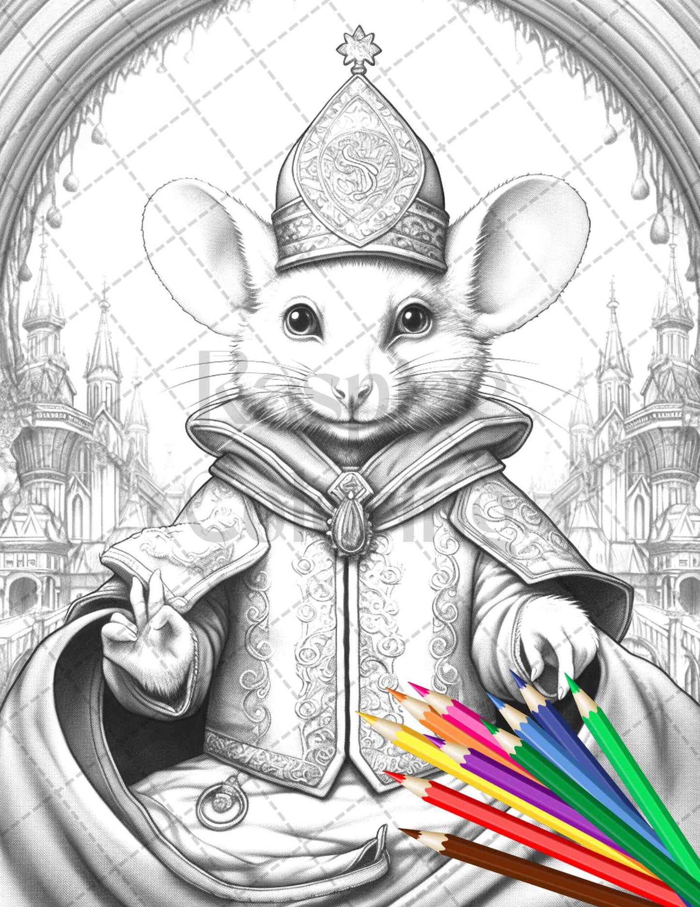 40 Little Mouse Prince Grayscale Coloring Pages Printable for Adults, PDF File Instant Download