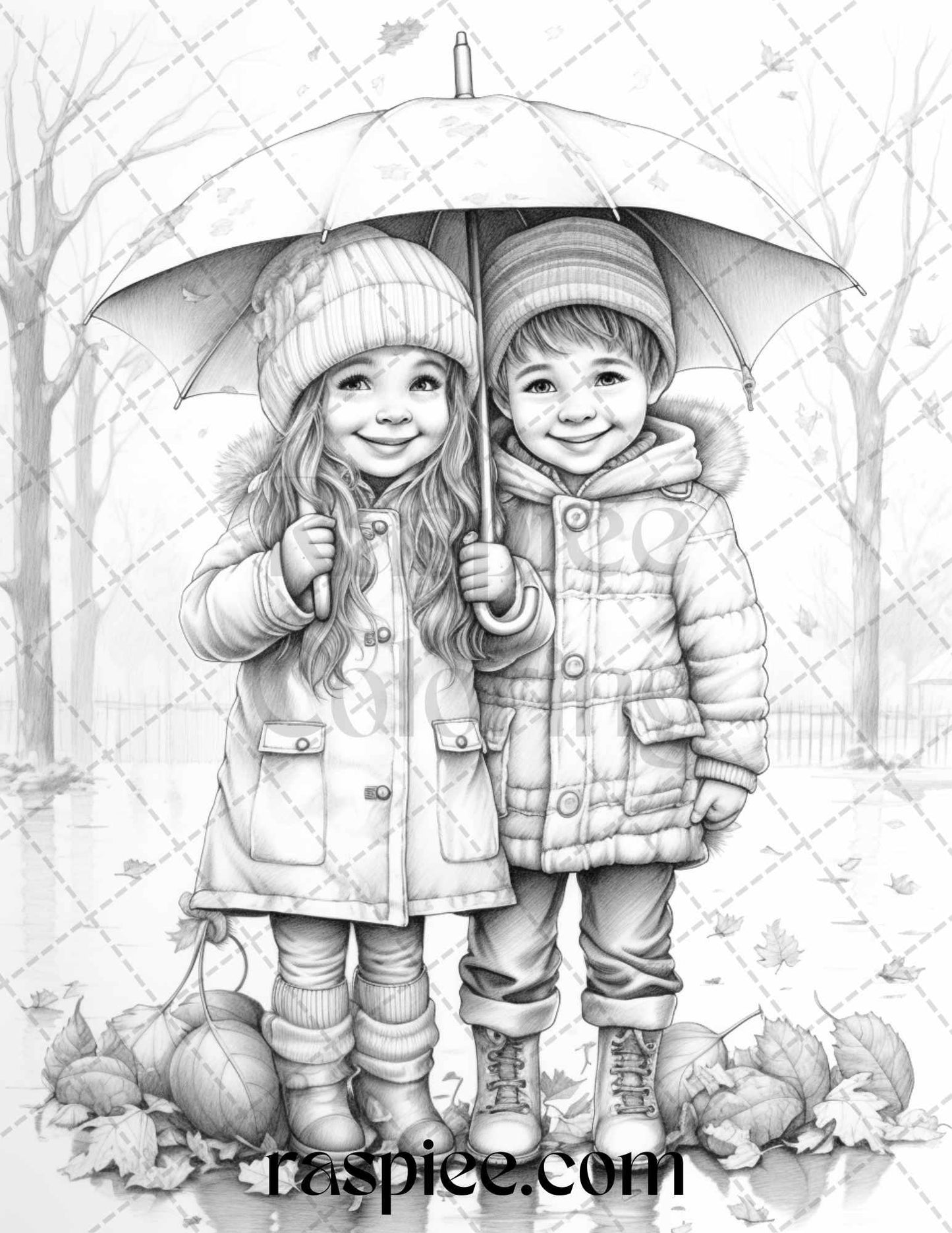 40 Rainy Autumn Day Grayscale Coloring Pages Printable for Adults and Kids, PDF File Instant Download