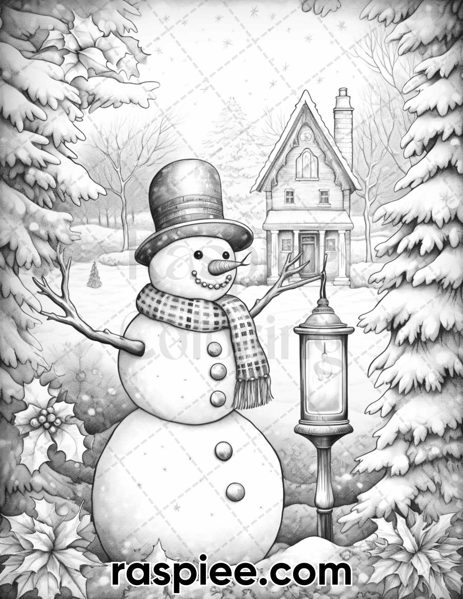 40 Chistmas Snowman Grayscale Coloring Pages for Adults, Printable PDF Instant Download