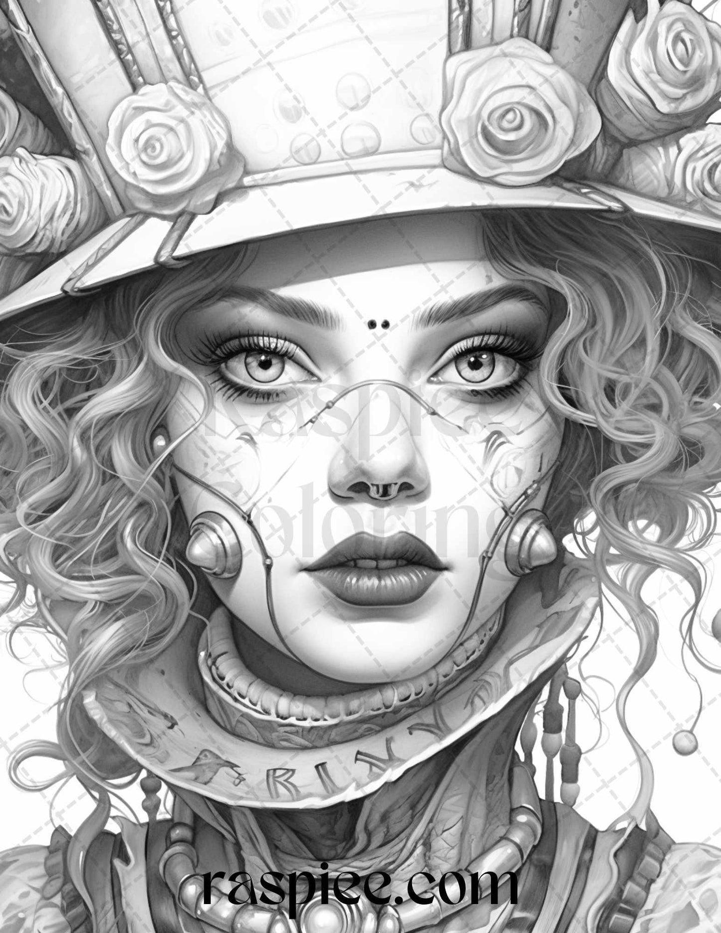 42 Beautiful Clown Girls Grayscale Coloring Pages Printable for Adults, PDF File Instant Download