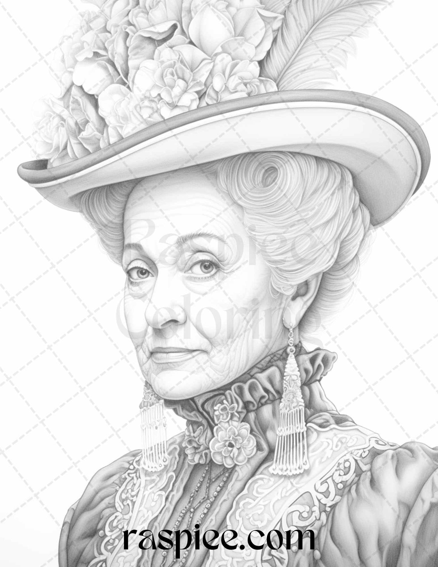 50 Victorian Grandma Grayscale Coloring Pages Printable for Adults, PDF File Instant Download