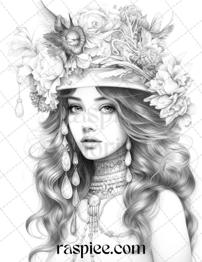 40 Beautiful Gatsby Girls Grayscale Coloring Pages Printable for Adults, PDF File Instant Download