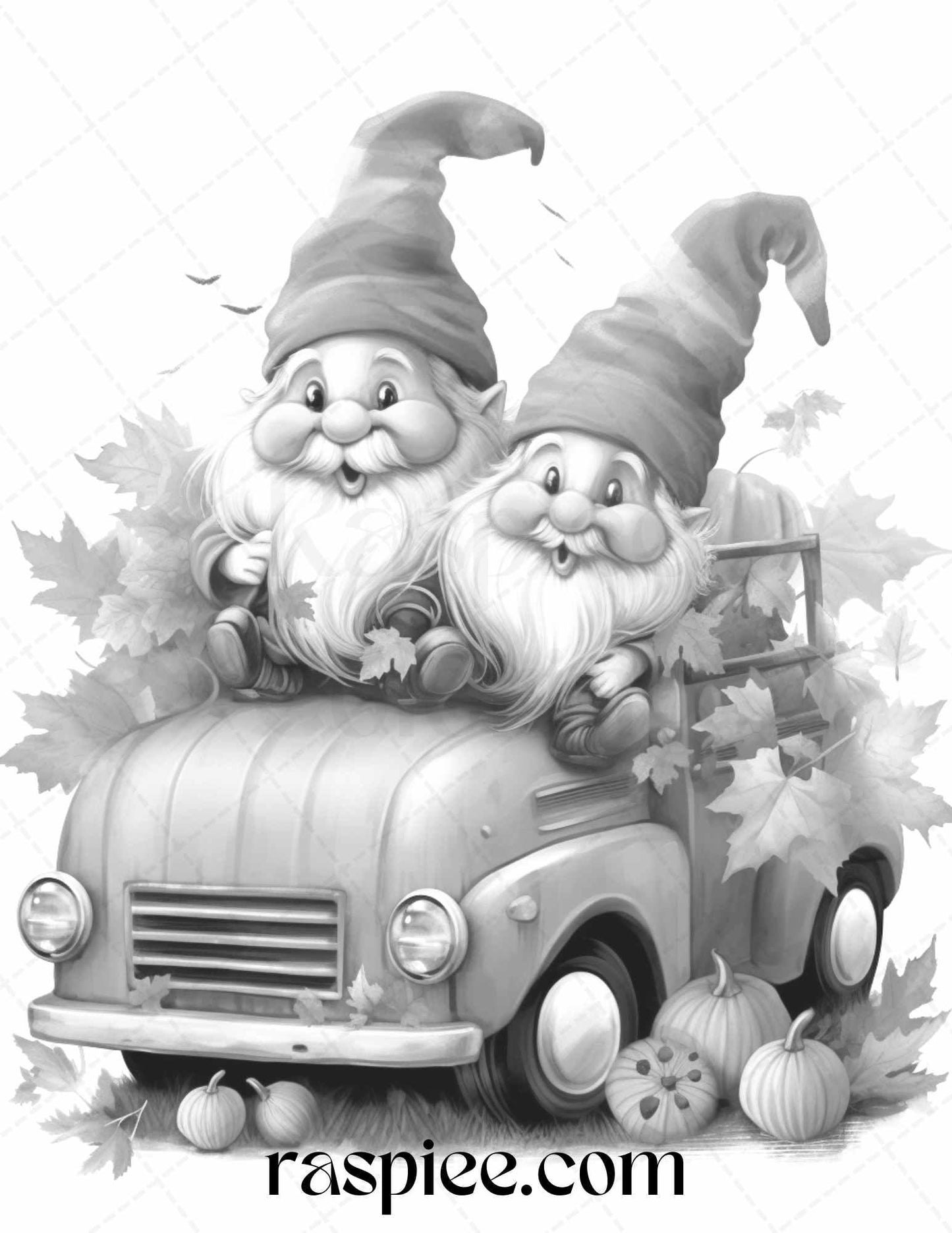 40 Fall Gnomes Grayscale Coloring Pages Printable for Adults Kids, PDF File Instant Download